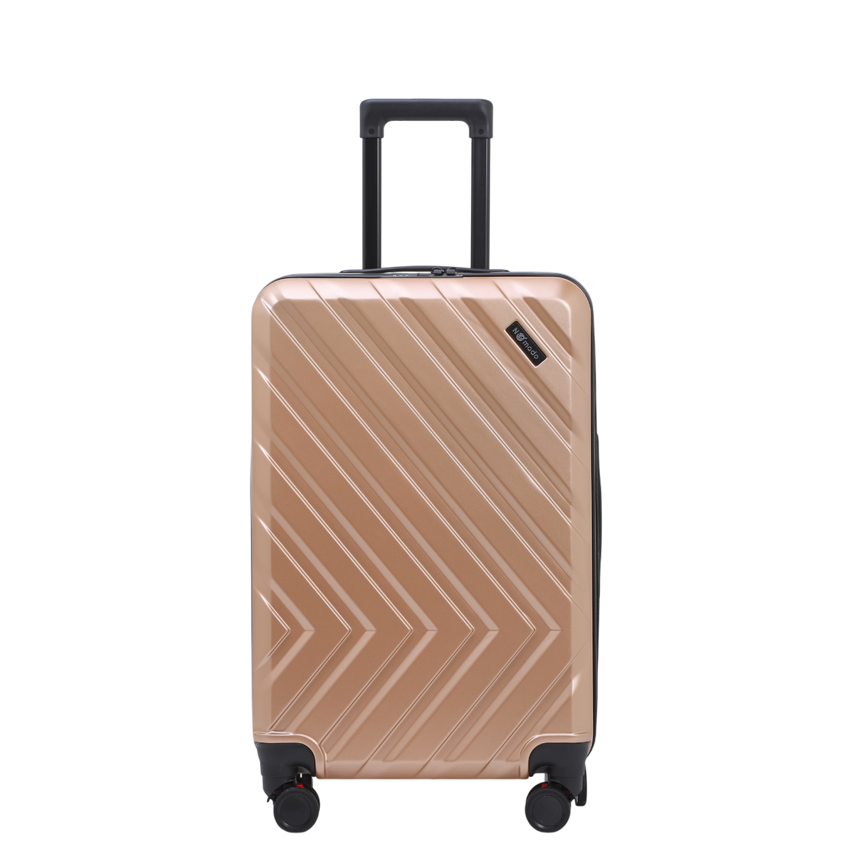 Horizon 2.0 suitcase in gold with a telescopic handle and a logo – black background