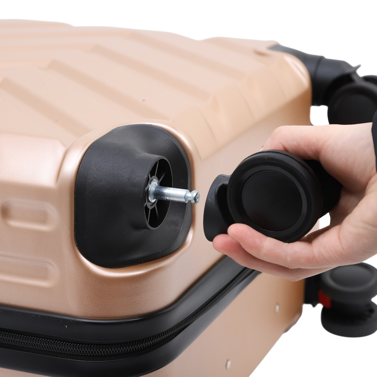 Nomado Horizon 2.0 suitcase in gold with removable wheels – close-up